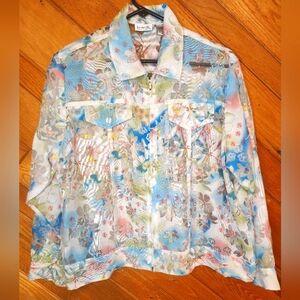 Keneth too! Colorful floral mesh zip up lightweight jacket petite large